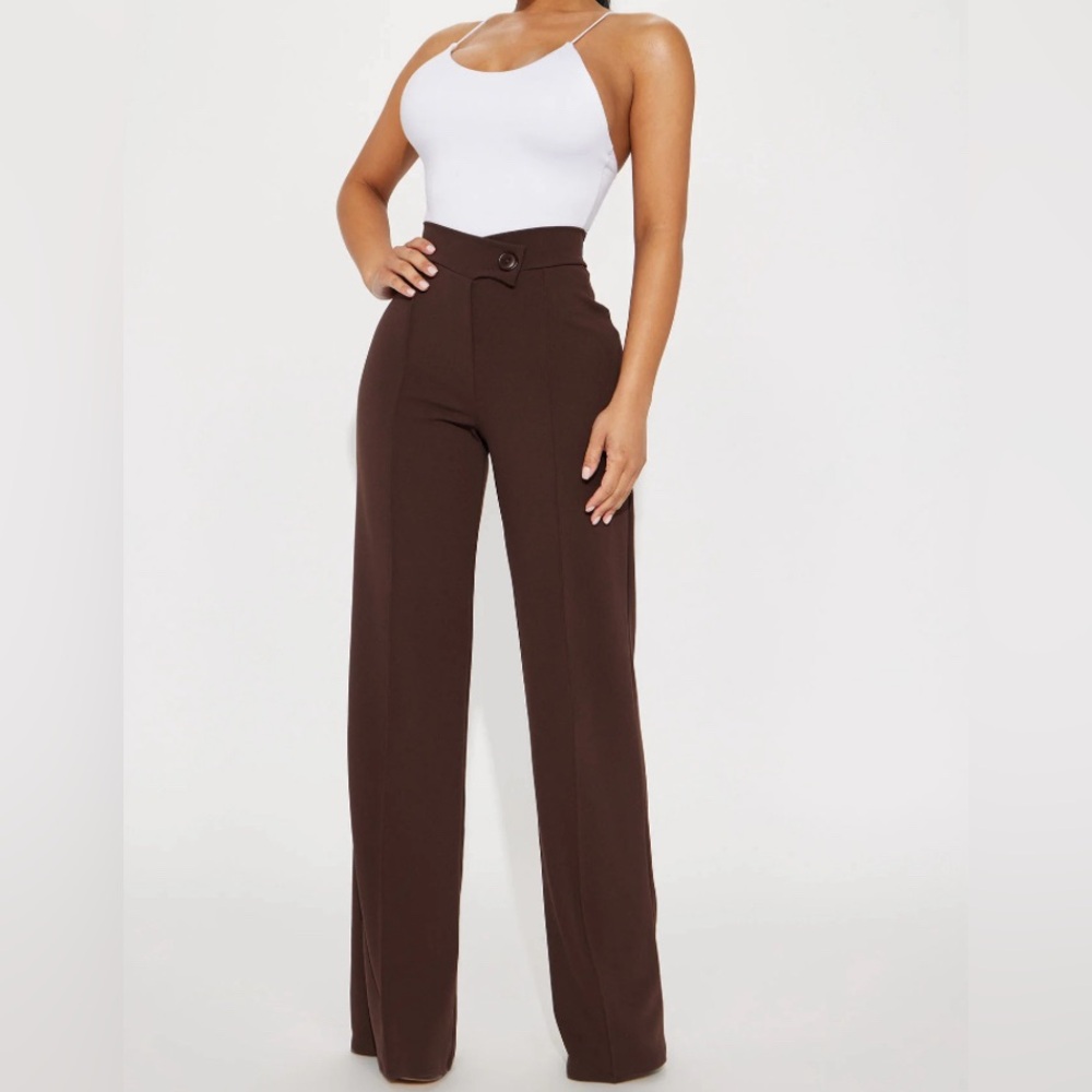 Fashion Nova Call It Even Wide Leg Women’s Dress Pants Size L Brown NWT